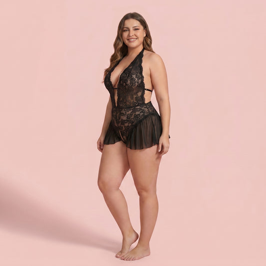 Emerella Plus Size Lace Teddy