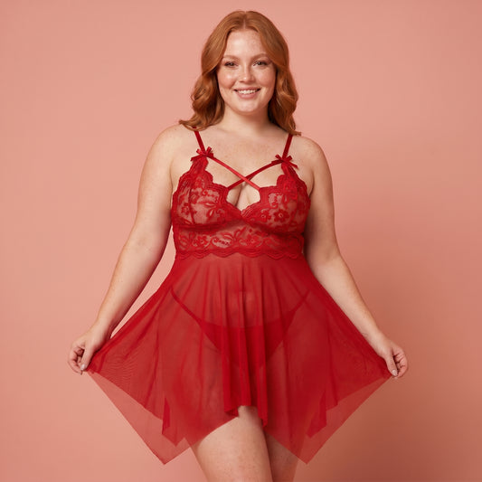 Lucera Plus Size Lace Babydoll Set
