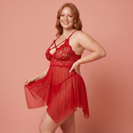Lucera Plus Size Lace Babydoll Set
