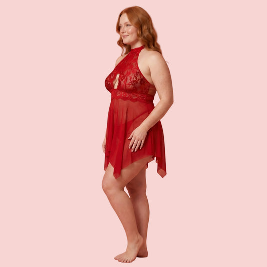 Lumière Plus Size Lace Babydoll Set