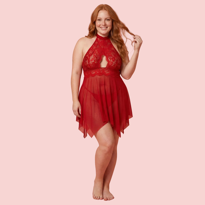 Lumière Plus Size Lace Babydoll Set