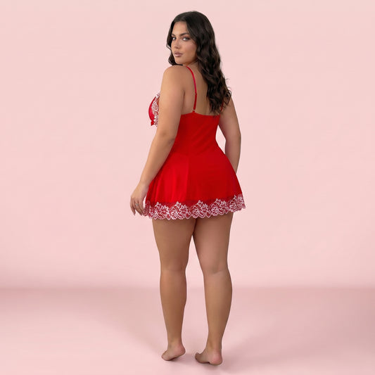Rosabelle Plus Size Embroidered Babydoll Set