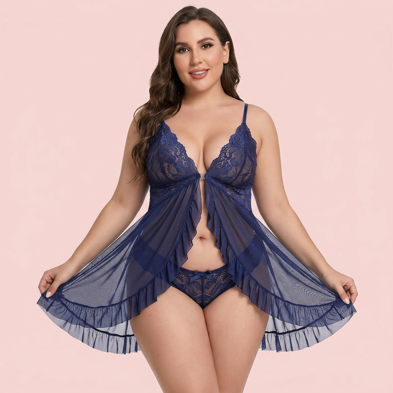 Velora Plus Size Tie Front Babydoll Set